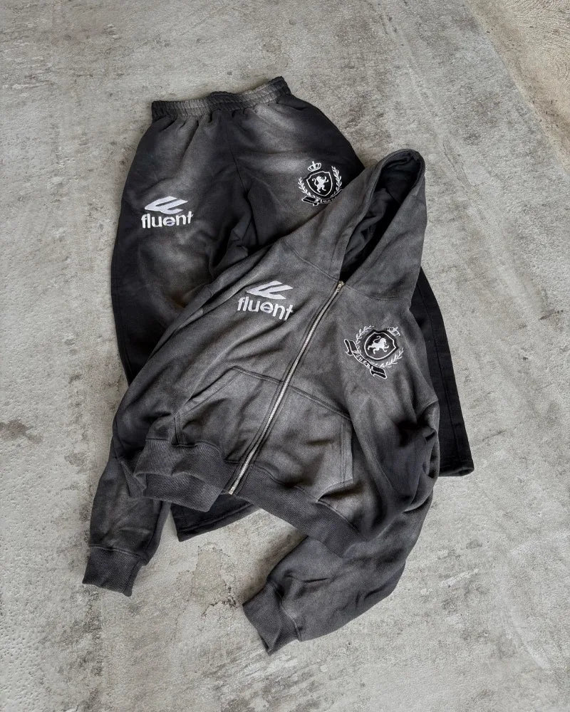 American fashion zipper hoodie and pants