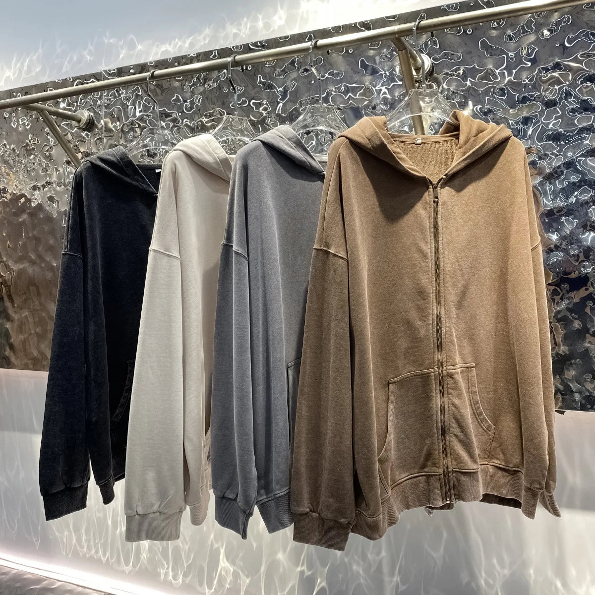 Washed Zipper Hoodies 100% Cotton MORE COLORS