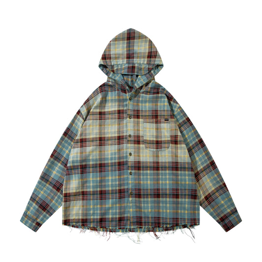 man's Print Plaid Shirt Jacket